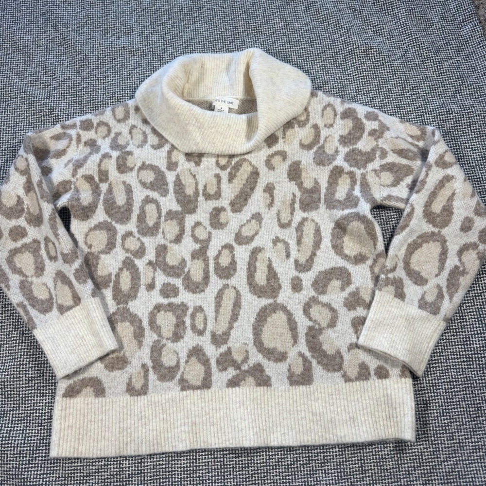 Skye's The Limit Womens Leopard Print Cowl Neck Sweater Cream Tan Size Large